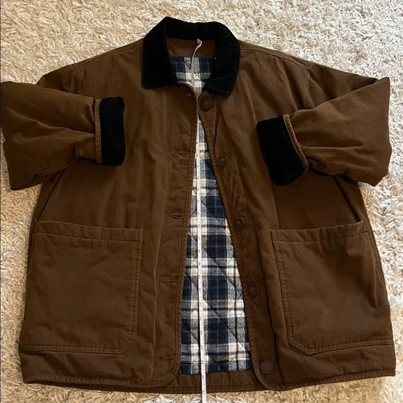 Women’s winter dark brown Barn Jacket with corduroy Black Collar - Picture 8 of 13